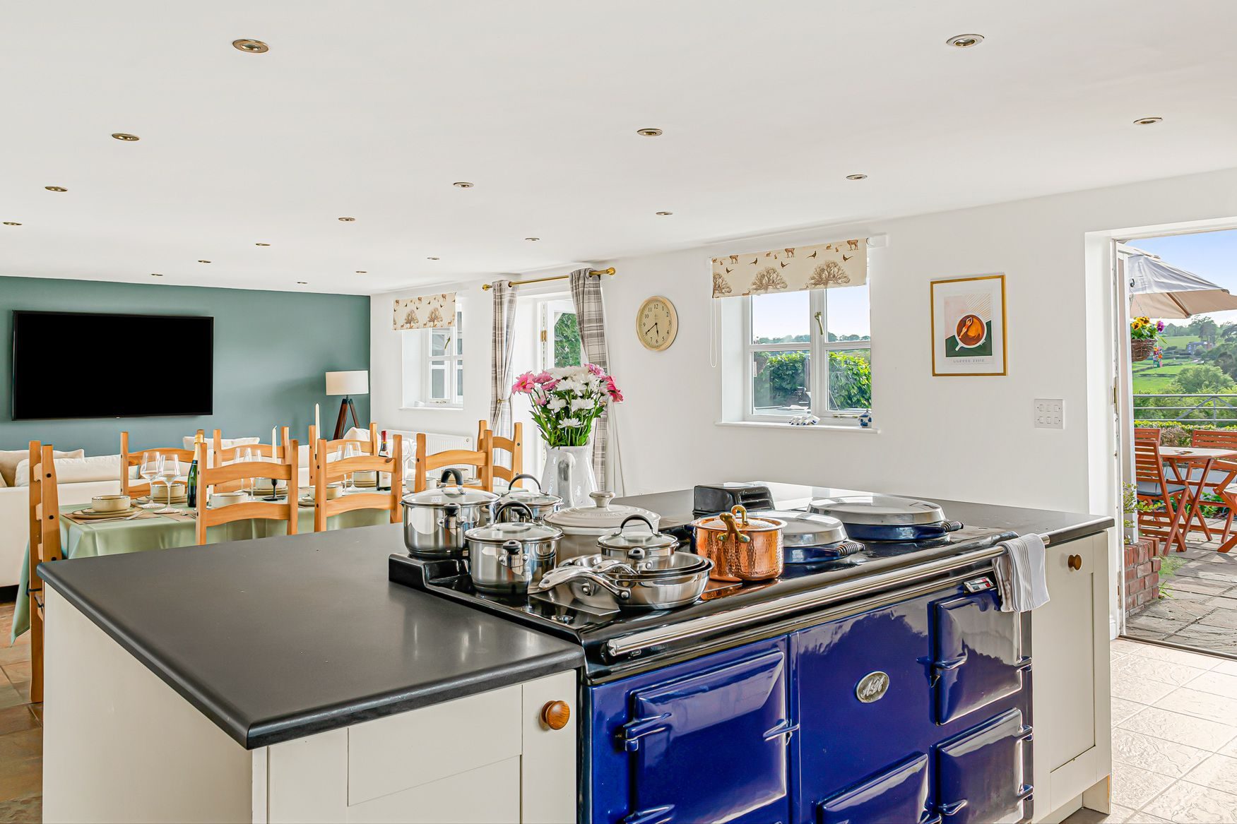 The blue electric AGA in the kitchen at Lower Wood Farmhouse